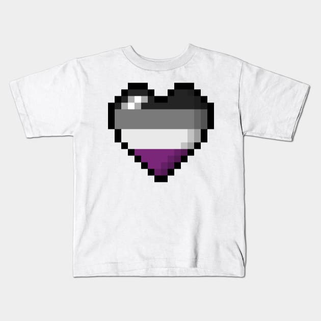 Large Pixel Heart Design in Asexual Pride Flag Colors Kids T-Shirt by LiveLoudGraphics